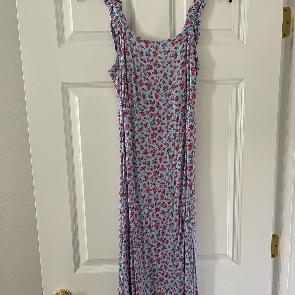 American Eagle Blue and Red Floral Dress with Ruffle Straps